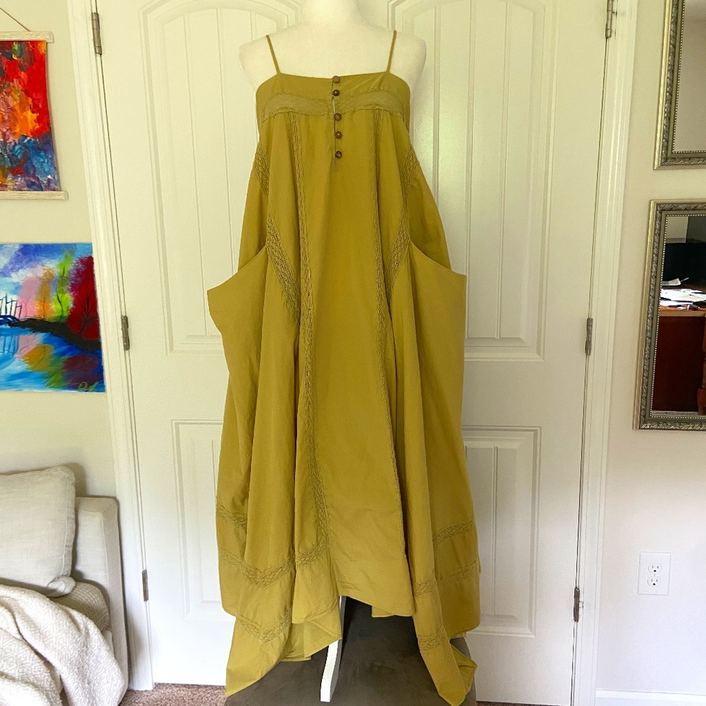 Free People Green, Spaghetti Strap, Maxi, Cotton Dress